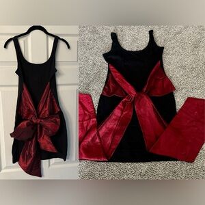 QUONTUM England M Vintage 80’s Tank Stretch Dress Big Red Iridescent Bow Accent